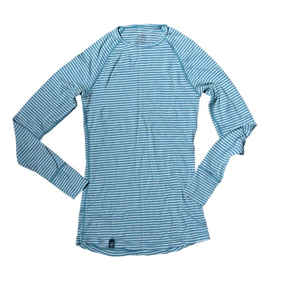 IBEX Woolies 150 Base Layer SZ S Striped Blue White Merino Wool - Picture 1 of 6